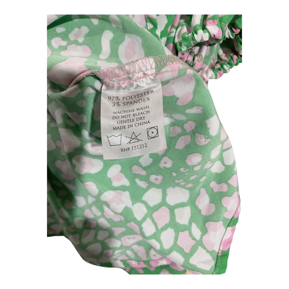 Michelle McDowell Green Pink Leopard Print Tassel Balloon Sleeve Blouse Large - Picture 5 of 5